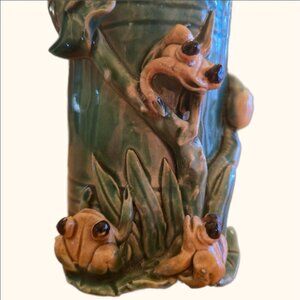 Vintage 1960's frog clay vase unique collectible